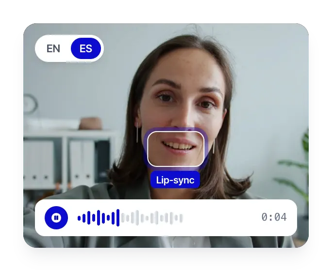 Sincronización de labios aplicada a un doblaje en español: la boca del hablante se resalta mientras se reproduce la frase doblada